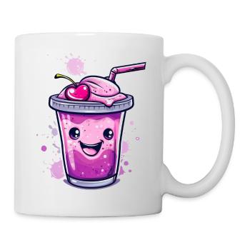 Kawaii-Milchshake mit Kirsche und niedlichem Gesic - Tasse - Weiß - Rechts
