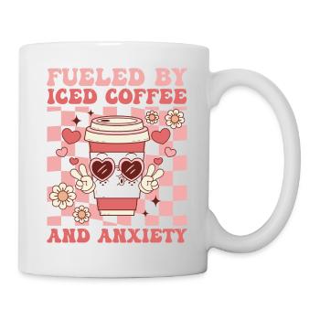 Fueled By Iced Coffee and Anxiety Groovy Coffee - Mug blanc - blanc - Droite