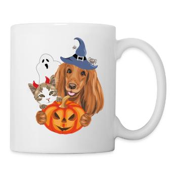 Drôle de chat et de chien avec des accessoires fantaisie d’Halloween - Mug blanc - blanc - Droite