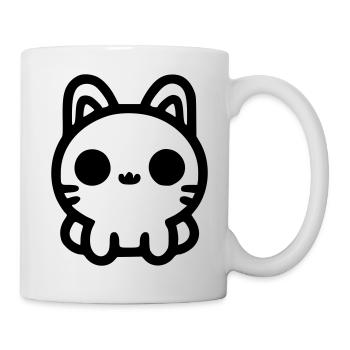 Niedliche Katze sitzt - Tasse - Weiß - Rechts