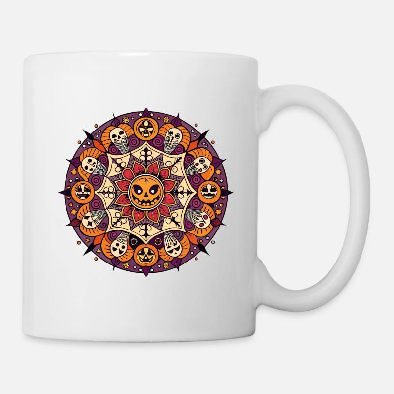 Halloween Mandalas with skull ghost pumpkin - Mug - white