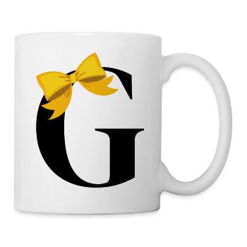 Buchstabe G gelbe Schleife - Tasse - Weiß - Rechts