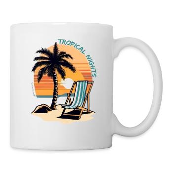 Tropical Nights Palme Strand Sonne Meer Vintage - Tasse - Weiß - Rechts