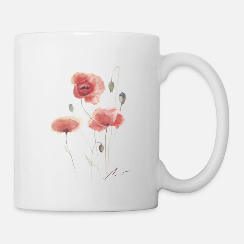 Mohnblumen, die im Wind tanzen. - Tasse - Weiß