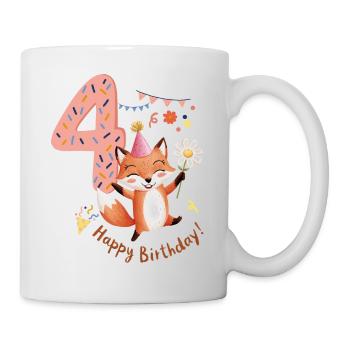 Kind Fuchs 4 Jahre 4. Geburtstag - Tasse - Weiß - Rechts