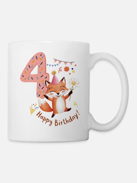 Kind Fuchs 4 Jahre 4. Geburtstag - Tasse - Weiß