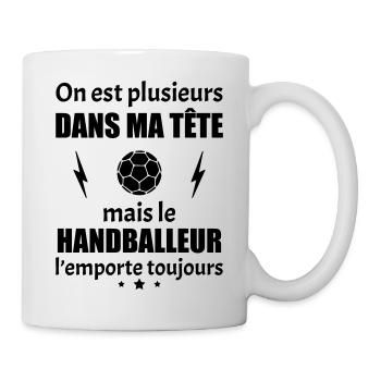 On est plusieurs dans ma tête handballeur,handball - Mug blanc - blanc - Droite