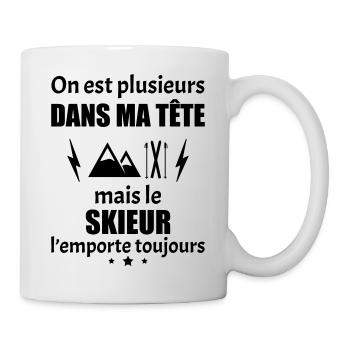 On est plusieurs dans ma tête skieur, ski,montagne - Mug blanc - blanc - Droite