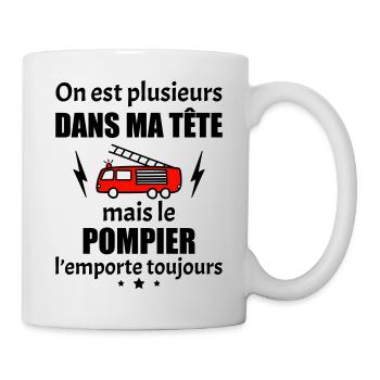 Dans ma tête pompier, sapeur pompieur,camion - Mug blanc - blanc - Droite