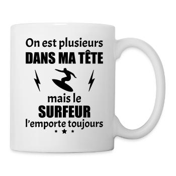 On est plusieurs dans ma tête surfeur, surf - Mug blanc - blanc - Droite