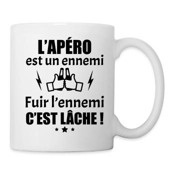 L'apéro est un ennemi, fuir c'est lâche, humour - Mug blanc - blanc - Droite
