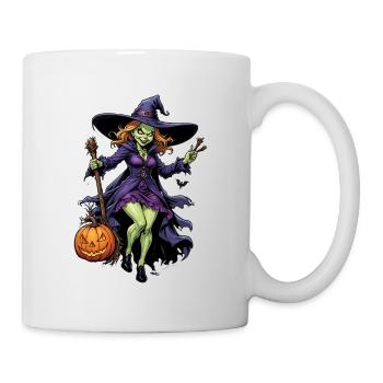Halloween - Hexe mit Besen Grusel mit Kürbis - Tasse - Weiß - Rechts