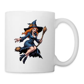 Halloween - Hexe mit Besen Grusel mit Kürbis - Tasse - Weiß - Rechts