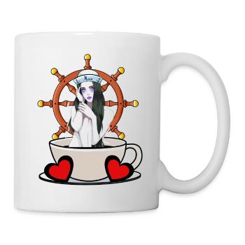Maritim Steuerrad Steuermann Seefahrt Matrose Moin - Tasse - Weiß - Rechts