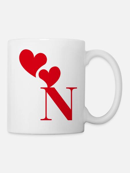 Letter n red heart - Mug - white