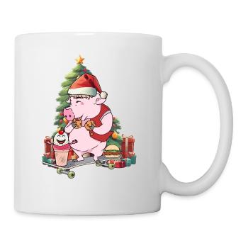 Nikolaus Ferkel Santa Bescherung Christmas Skater - Tasse - Weiß - Rechts