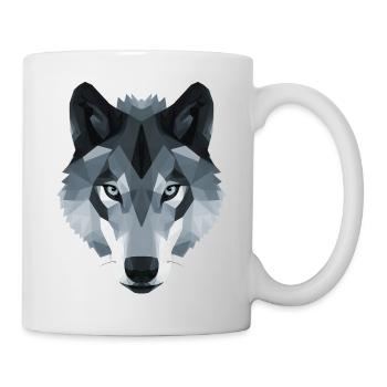 Wolfskopf niedriges Polygon in schwarz-weiß - Tasse - Weiß - Rechts