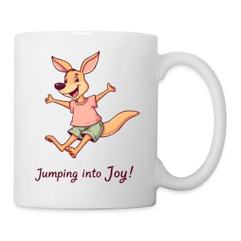 Fröhliches Känguru Cartoon - Rosa Hemd, grüne Shorts - Tasse - Weiß - Rechts