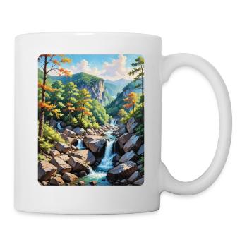 Serene Mountain Waterfall Landscape - Mug - white - Right