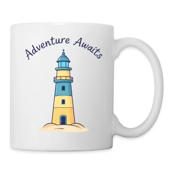 Phare bleu et jaune vibrant sur la plage de sable - Mug blanc - blanc - Droite