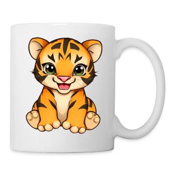 Baby Tigerjunges mit leuchtend orangefarbenen Streifen, - Tasse - Weiß - Rechts