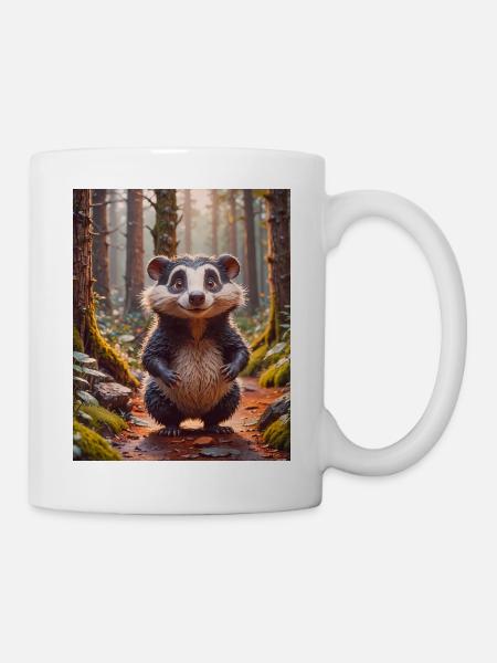 Super süße Tiere in einem Wald – Dachs - Tasse - Weiß