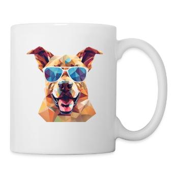 Cooler Polygon Hund mit Sonnenbrille | Bunte Kunst - Tasse - Weiß - Rechts