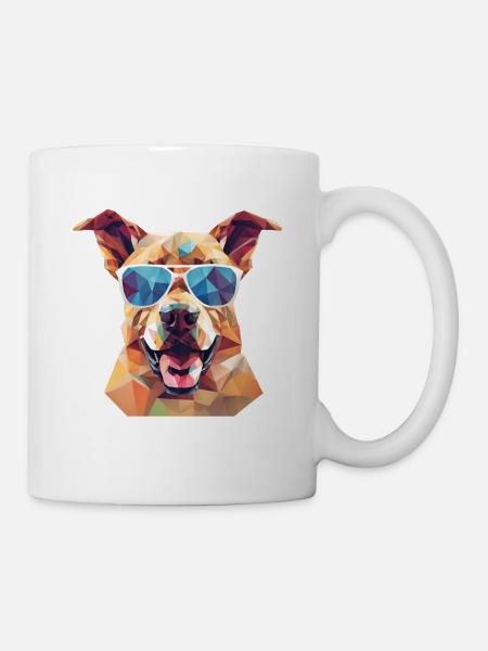 Cool Polygon Dog with Sunglasses | Colorful Art - Mug - white