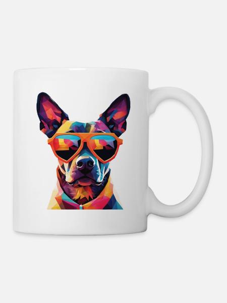 Polygon Sunglasses Dog Pop Art Funny Gift - Mug - white