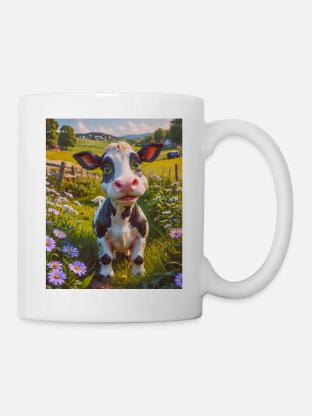 Super süße Tiere auf einem Bauernhof – Kuh - Tasse - Weiß