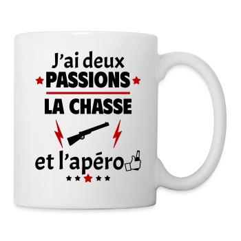 J'ai deux passions chasse apéro, fête des pères - Mug blanc - blanc - Droite