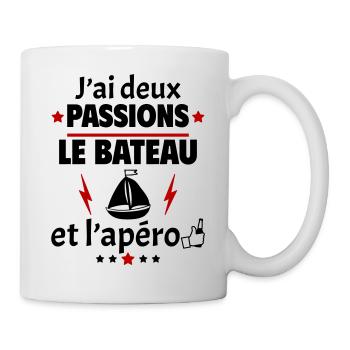 J'ai deux passions bateau apéro, fête des pères - Mug blanc - blanc - Droite
