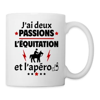 J'ai deux passions équitation apéro,fête des pères - Mug blanc - blanc - Droite