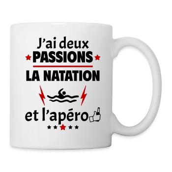 J'ai deux passions natation apéro, fête des pères - Mug blanc - blanc - Droite