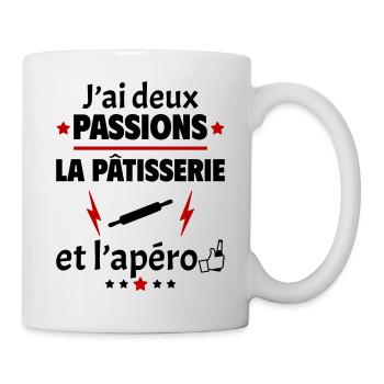 J'ai deux passions pâtisserie apéro,fête des pères - Mug blanc - blanc - Droite