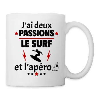 J'ai deux passions surf apéro, fête des pères - Mug blanc - blanc - Droite