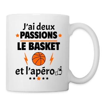 J'ai deux passions basket apéro, fête des pères - Mug blanc - blanc - Droite