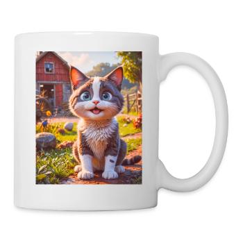 super cute animals on a farm – cat - Mug - white - Right