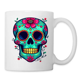 Teal Sugar Skull – Artistic Dia de los Muertos - Mug - white - Right