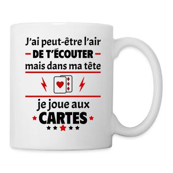 Dans ma tête je joue aux cartes, cadeau noël - Mug blanc - blanc - Droite