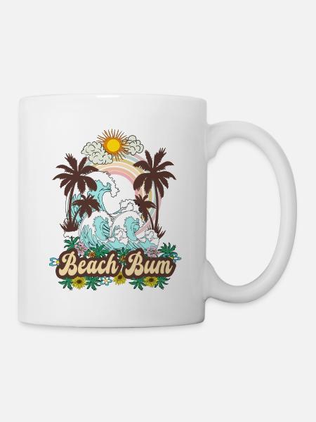 Beach Bum - Meer Palmen Retro Strand Regenbogen - Tasse - Weiß