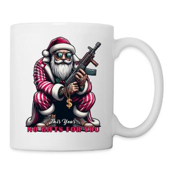 Weihnachtsmann in Russenhocke und lustigem Spruch - Tasse - Weiß - Rechts