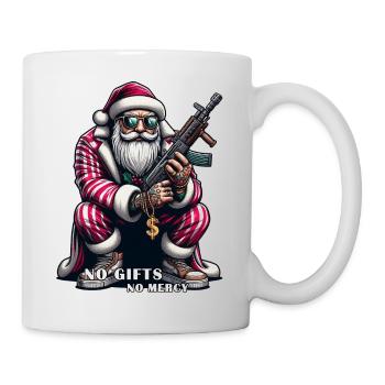 Weihnachtsmann in Russenhocke und lustigem Spruch - Tasse - Weiß - Rechts