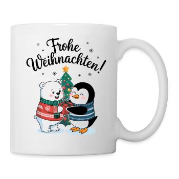 Eisbär Pinguin Frohe Weihnachten Tannenbaum süß - Tasse - Weiß - Rechts