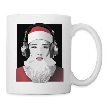 Weihnachtliche Beats - Frau im Weihnachtsmann-Look - Tasse - Weiß - Rechts