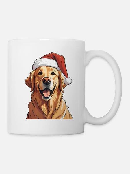 Golden Retriever trägt eine Nikolausmütze - Tasse - Weiß