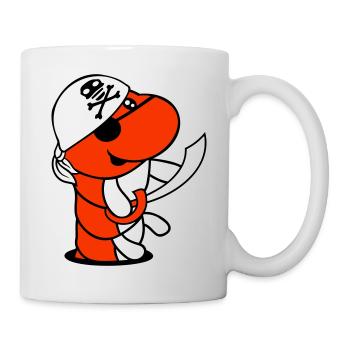 Raupe Loch Pirat Matrose Mütze Lustig Süß Comic - Tasse - Weiß - Rechts