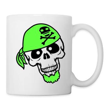 Pirat Hut Schädel Skelett Totenkopf Halloween Kopf - Tasse - Weiß - Rechts