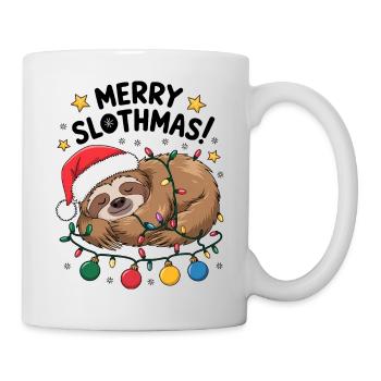 paresseux Noël drôle animal fées lumières - Mug blanc - blanc - Droite