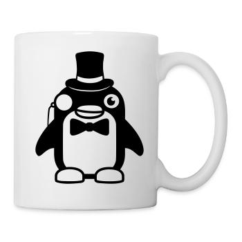 Pinguin Gentleman Sir Herr Zylinder Hut Monokel - Tasse - Weiß - Rechts